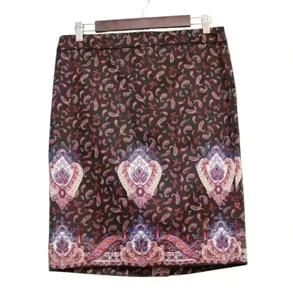 NWT J Crew Pencil Skirt Size 6 Paisley Multicolor Cotton Stretch Career Workwear